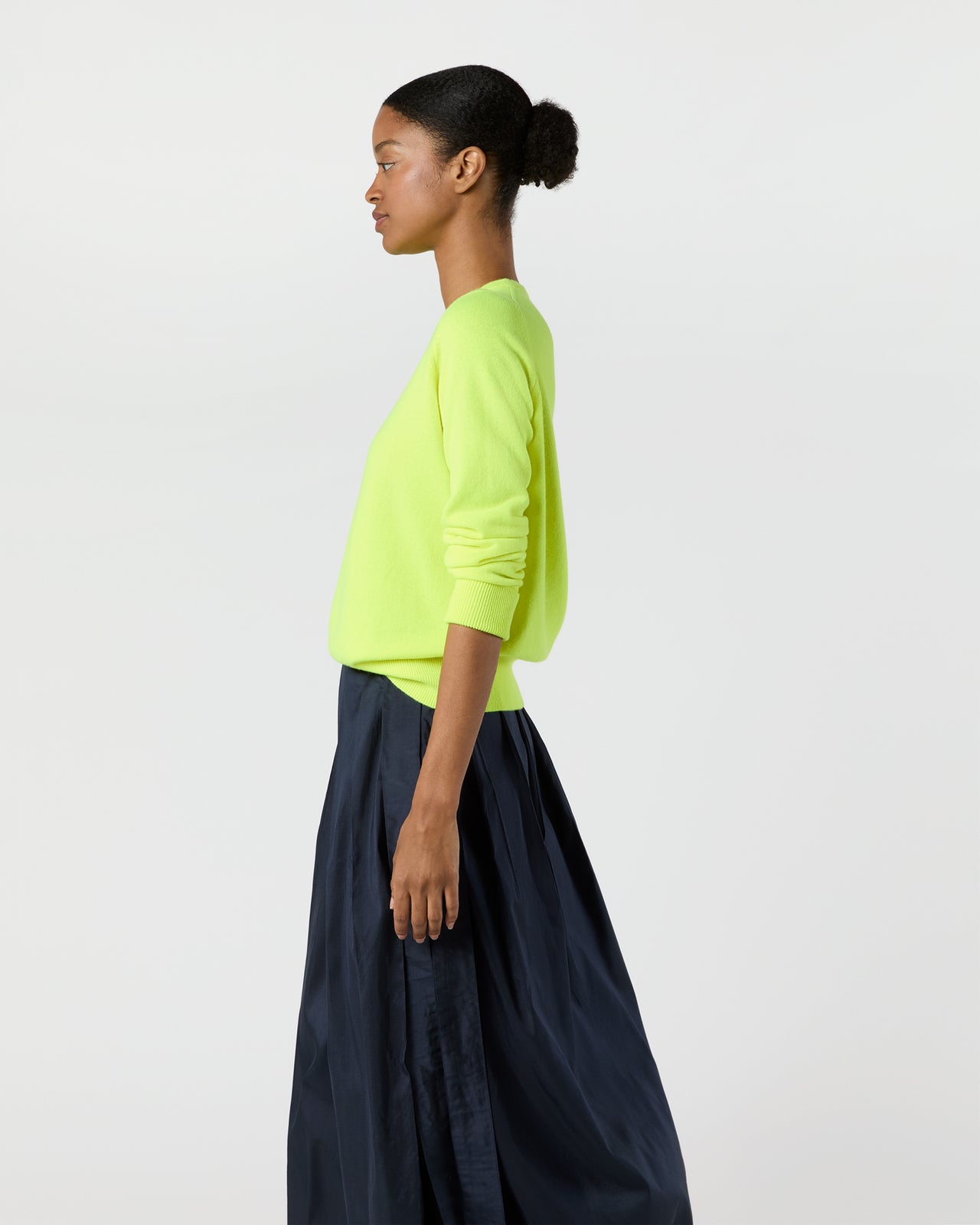 Kit Crewneck Sweater in Neon Yellow Cashmere
