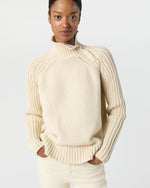 Load image into Gallery viewer, Ines Side Funnel-Neck Sweater in Cream Cotton Tape Yarn
