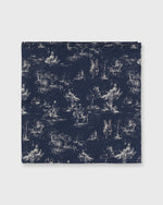 Load image into Gallery viewer, Hand-Rolled Cotton Print Pocket Square in Navy/Bone Country Print Poplin
