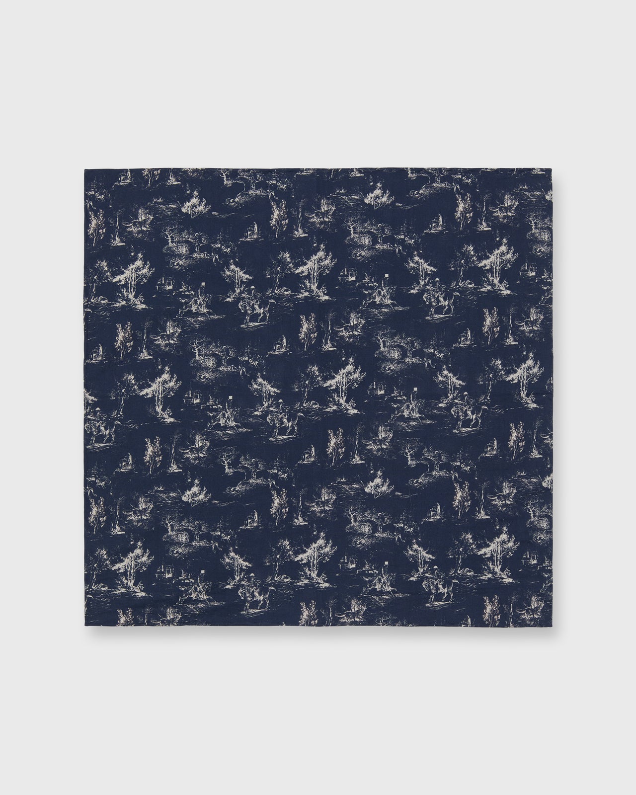 Hand-Rolled Cotton Print Pocket Square in Navy/Bone Country Print Poplin