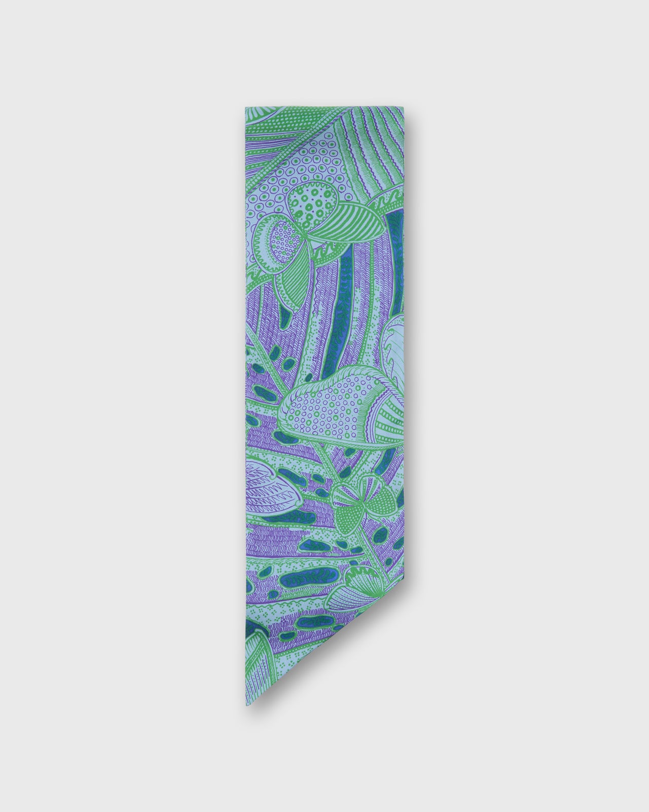 Silk Tied Up Scarf in Purple/Green Butterfly Block Print Silk Twill