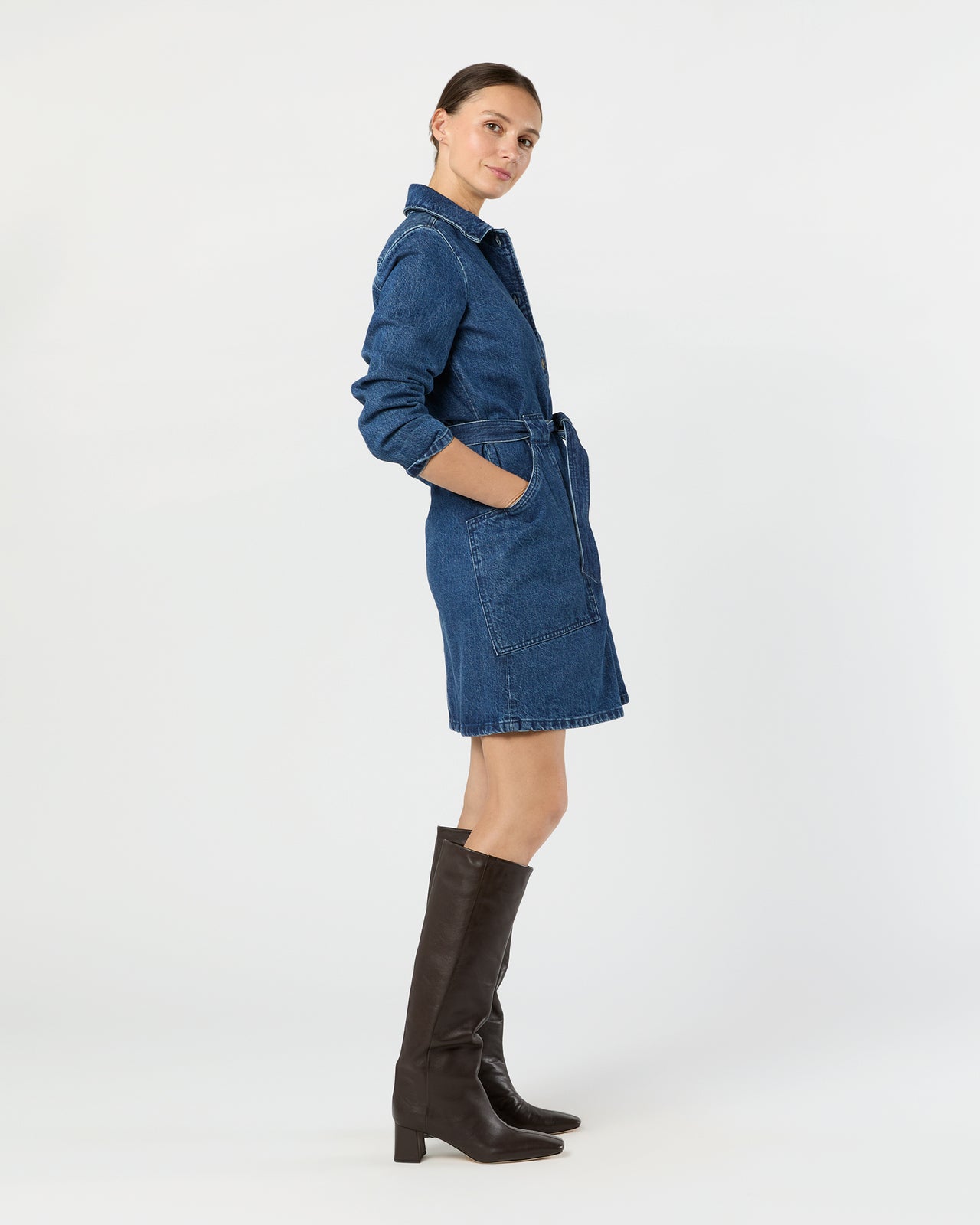 Winter Dress in Stonewashed Indigo