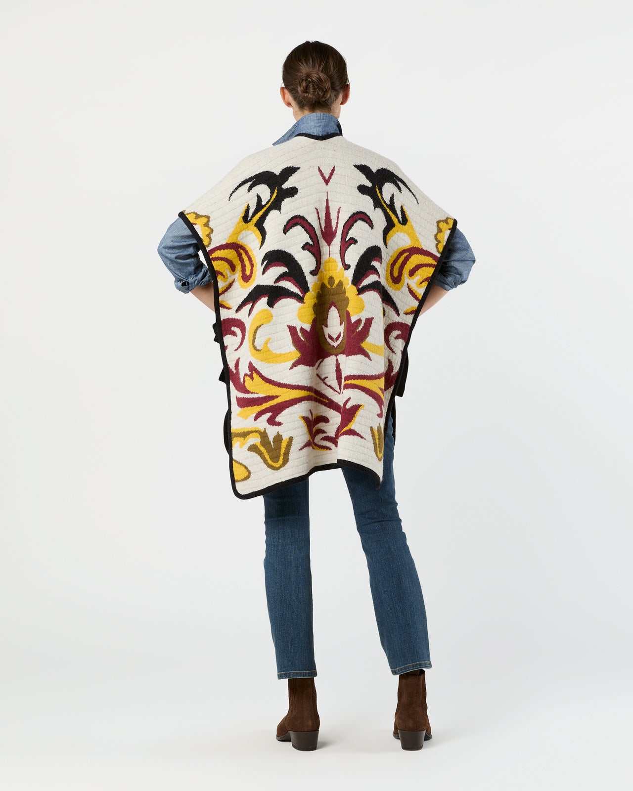 In My Power Knit Scarf Cape in Ecru/Green/Black Wool Blend