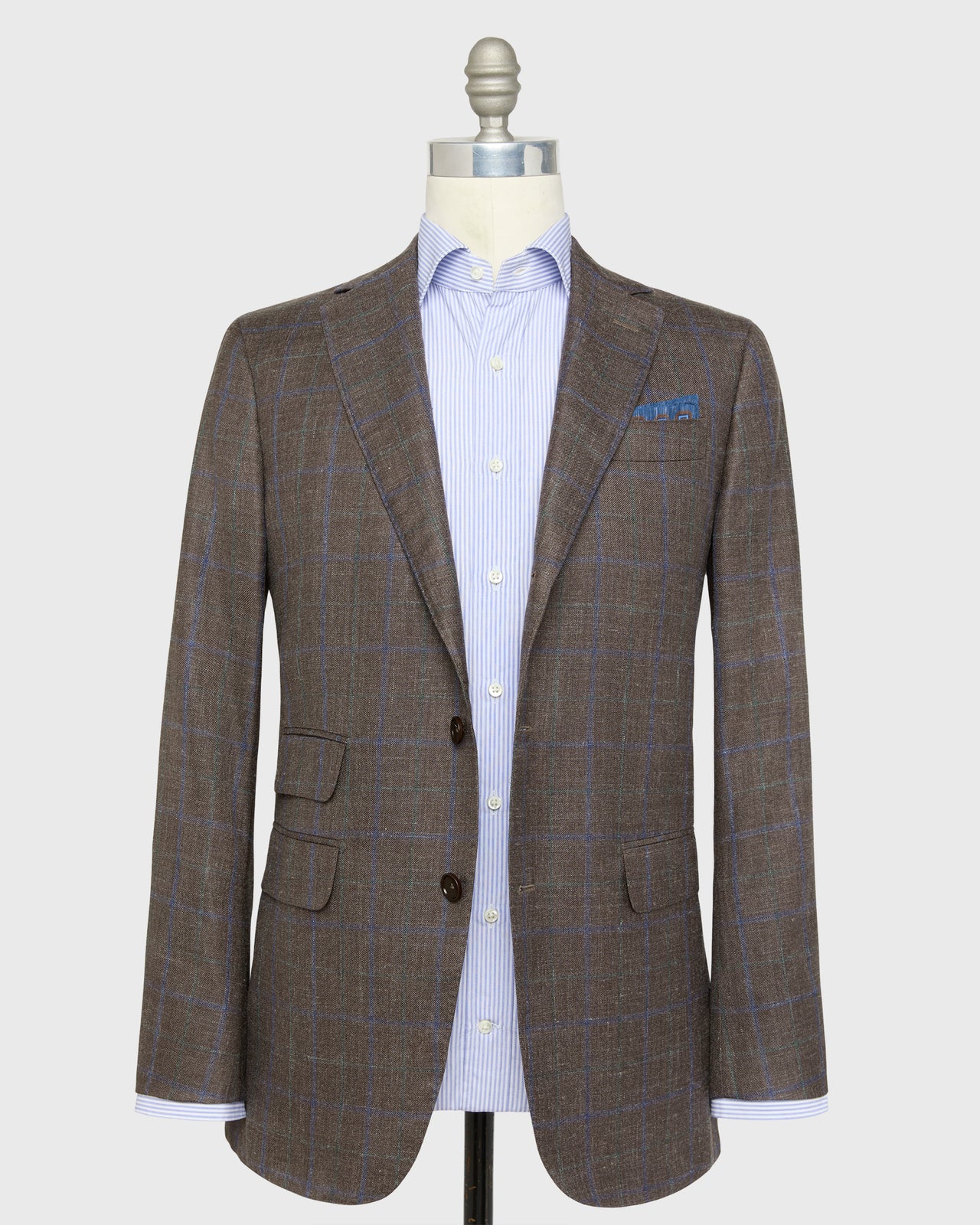 Virgil No. 2 Jacket in Mocha/Blue/Green Plaid Twill