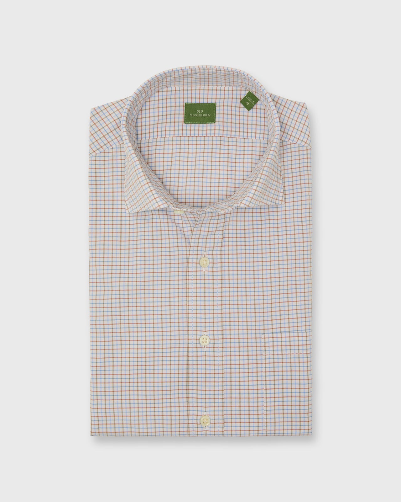 Spread Collar Sport Shirt in Red/Olive/Blue Tattersall Poplin