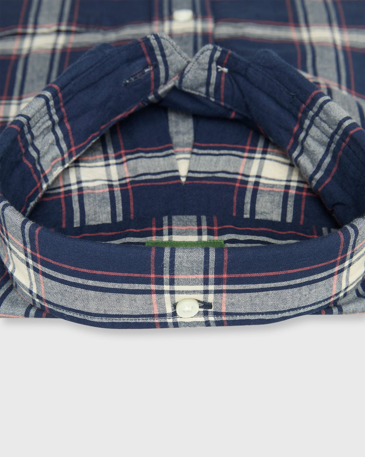 Button-Down Sport Shirt in Navy/Bone/Coral Madras