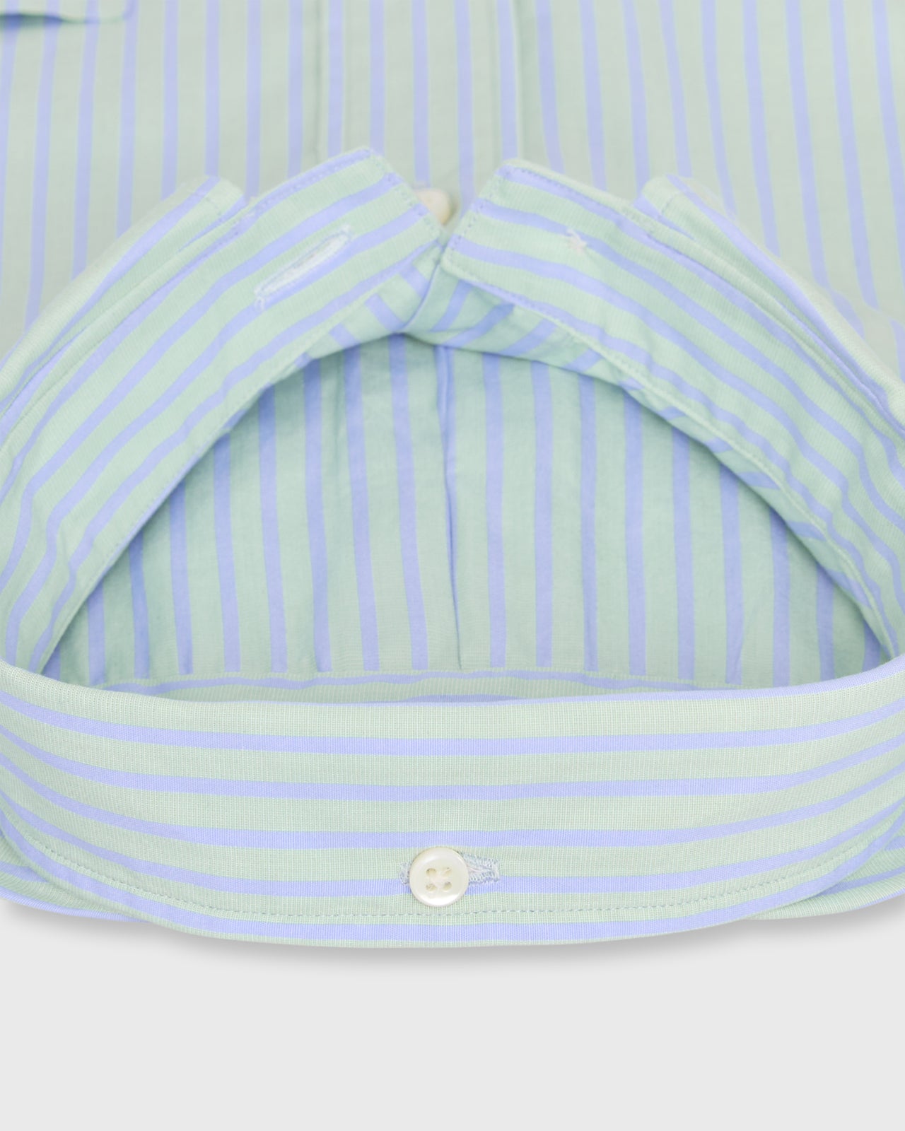 Button-Down Sport Shirt in Green/Sky Stripe End-On-End