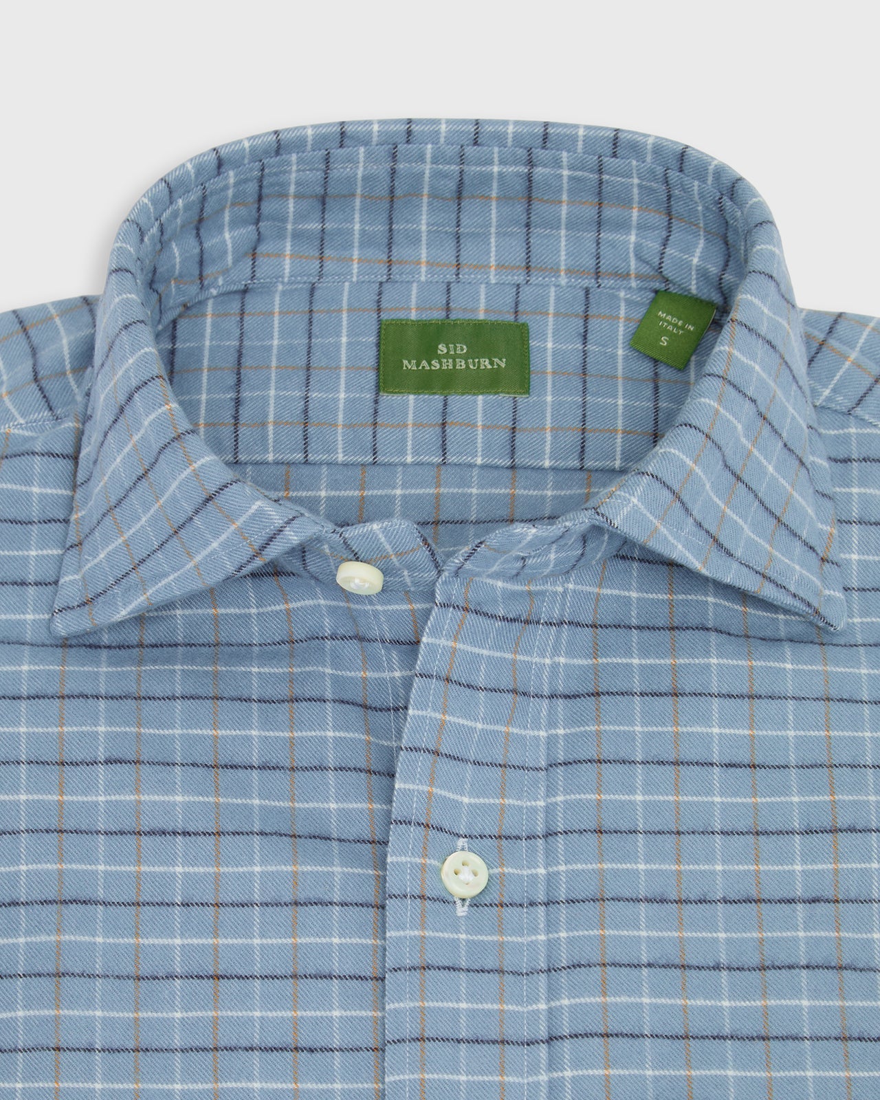 Spread Collar Sport Shirt in Blue/Khaki/Navy Tattersall Flannel