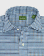 Load image into Gallery viewer, Spread Collar Sport Shirt in Blue/Khaki/Navy Tattersall Flannel
