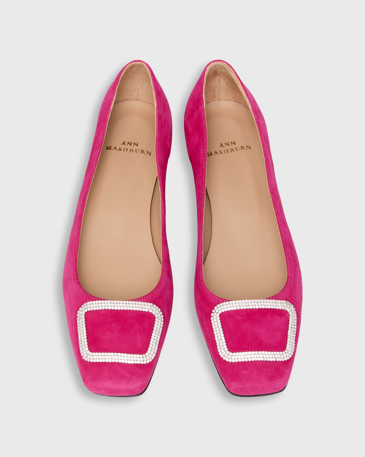 Embellished Buckle Shoe in Lipstick Suede