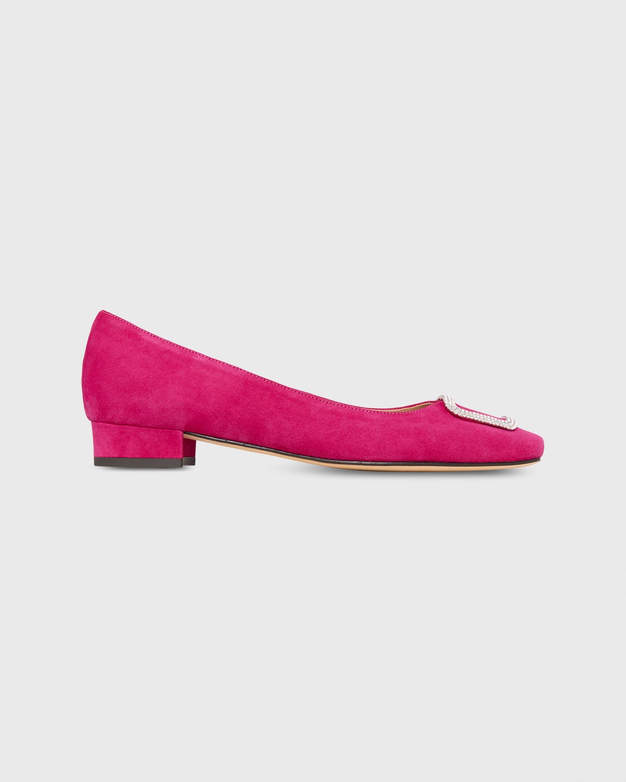 Embellished Buckle Shoe in Lipstick Suede