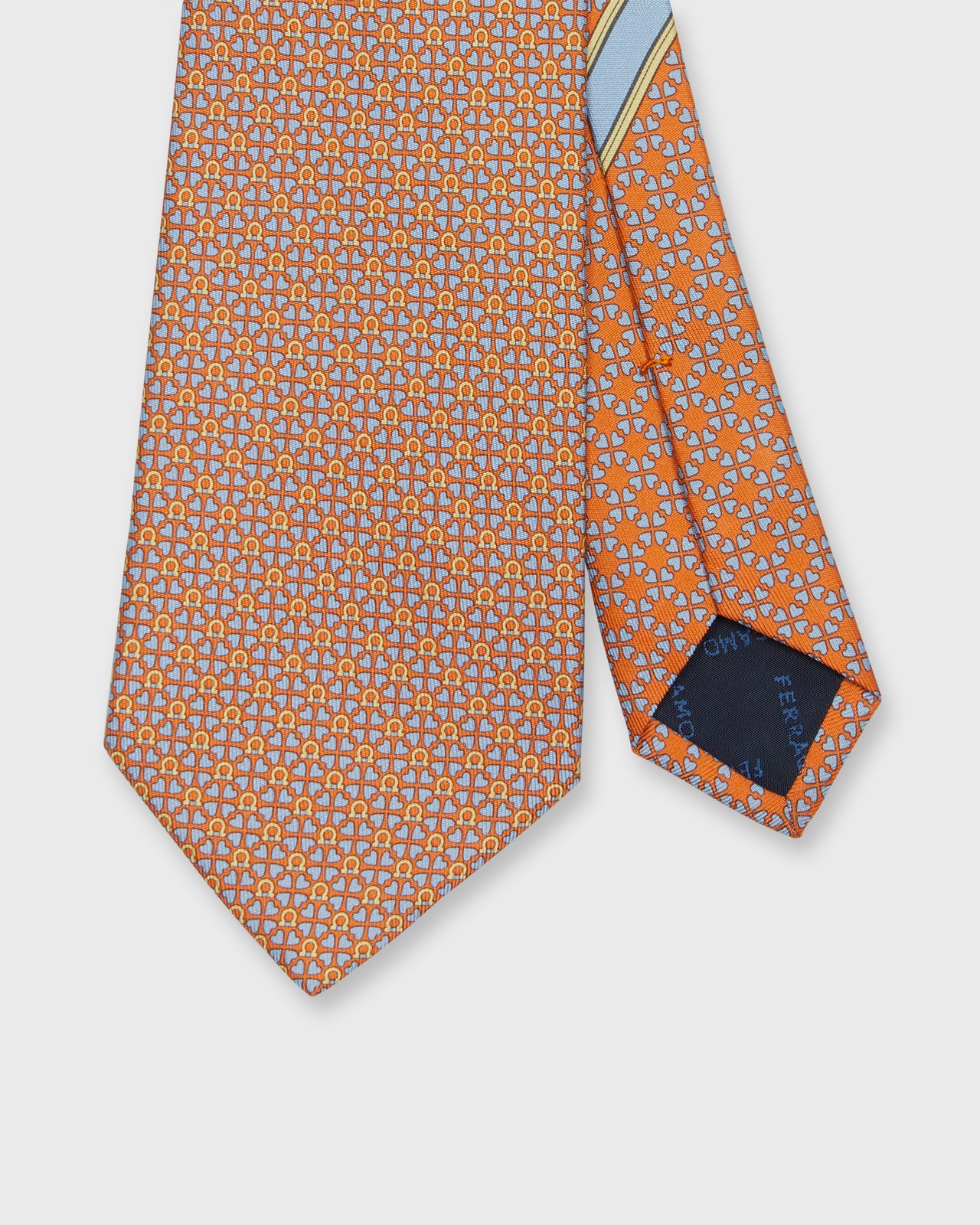 Silk Print Tie in Orange Gancini Foulard