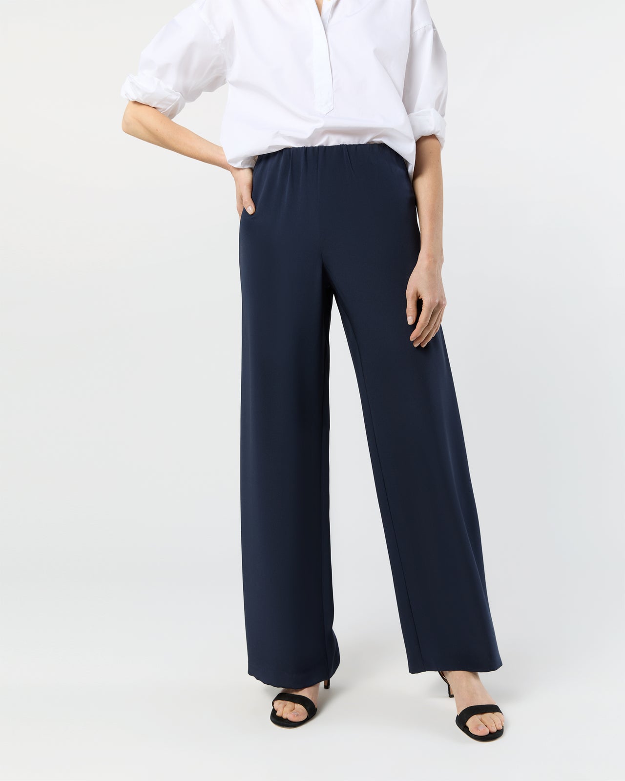 Kelly Pant in Navy Silk Crepe de Chine
