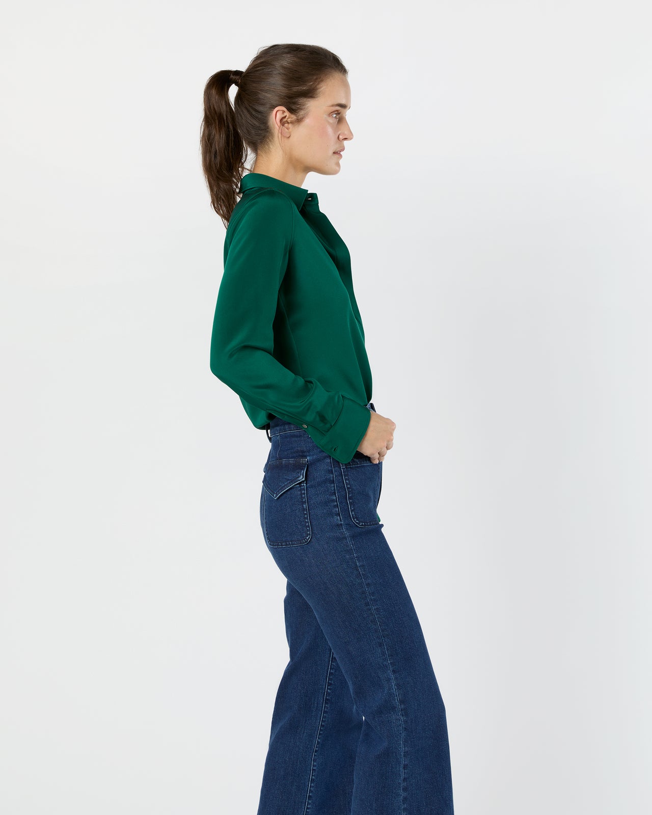 Classic Blouse in Forest Silk Crepe de Chine