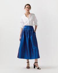 Adah Pintuck Skirt in Wave Iridescent Silk Shantung