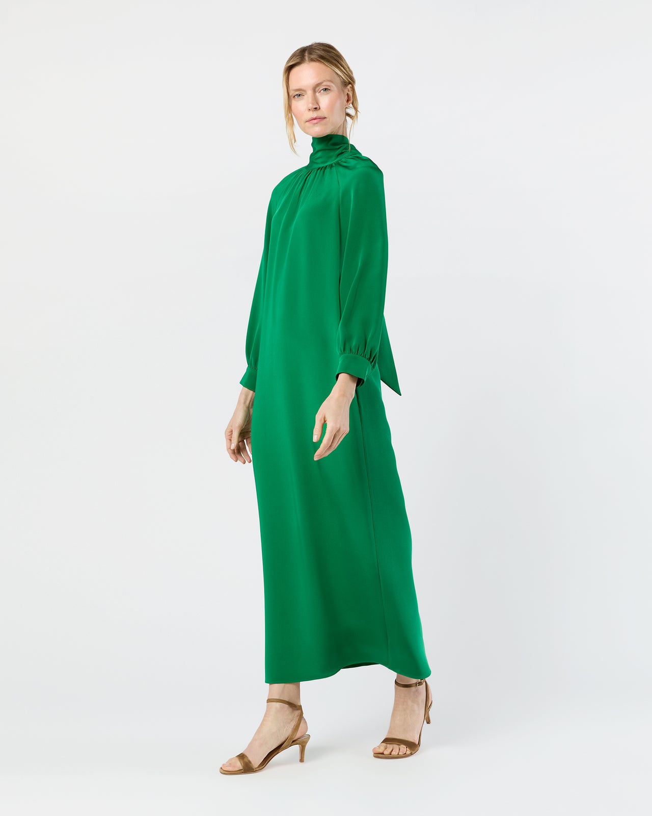 Maggie Maxi Dress in Green Silk Crepe de Chine