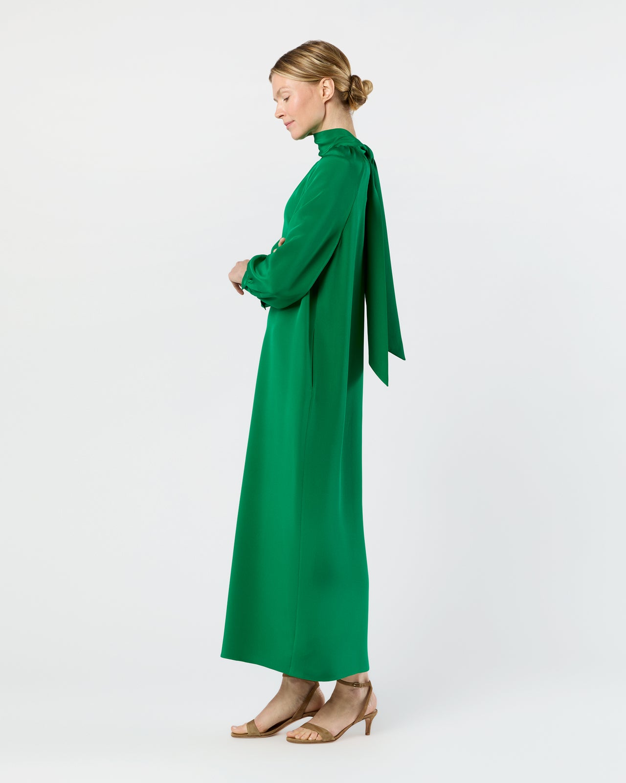 Maggie Maxi Dress in Green Silk Crepe de Chine