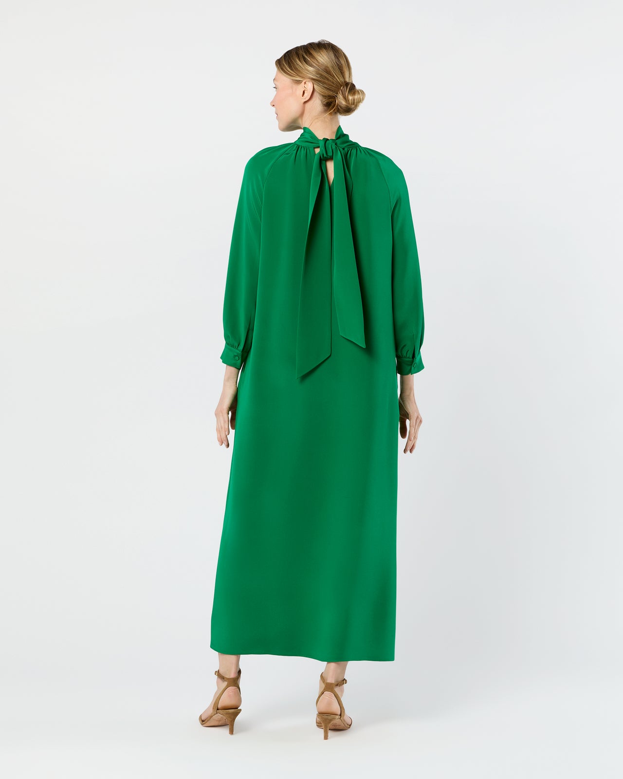 Maggie Maxi Dress in Green Silk Crepe de Chine