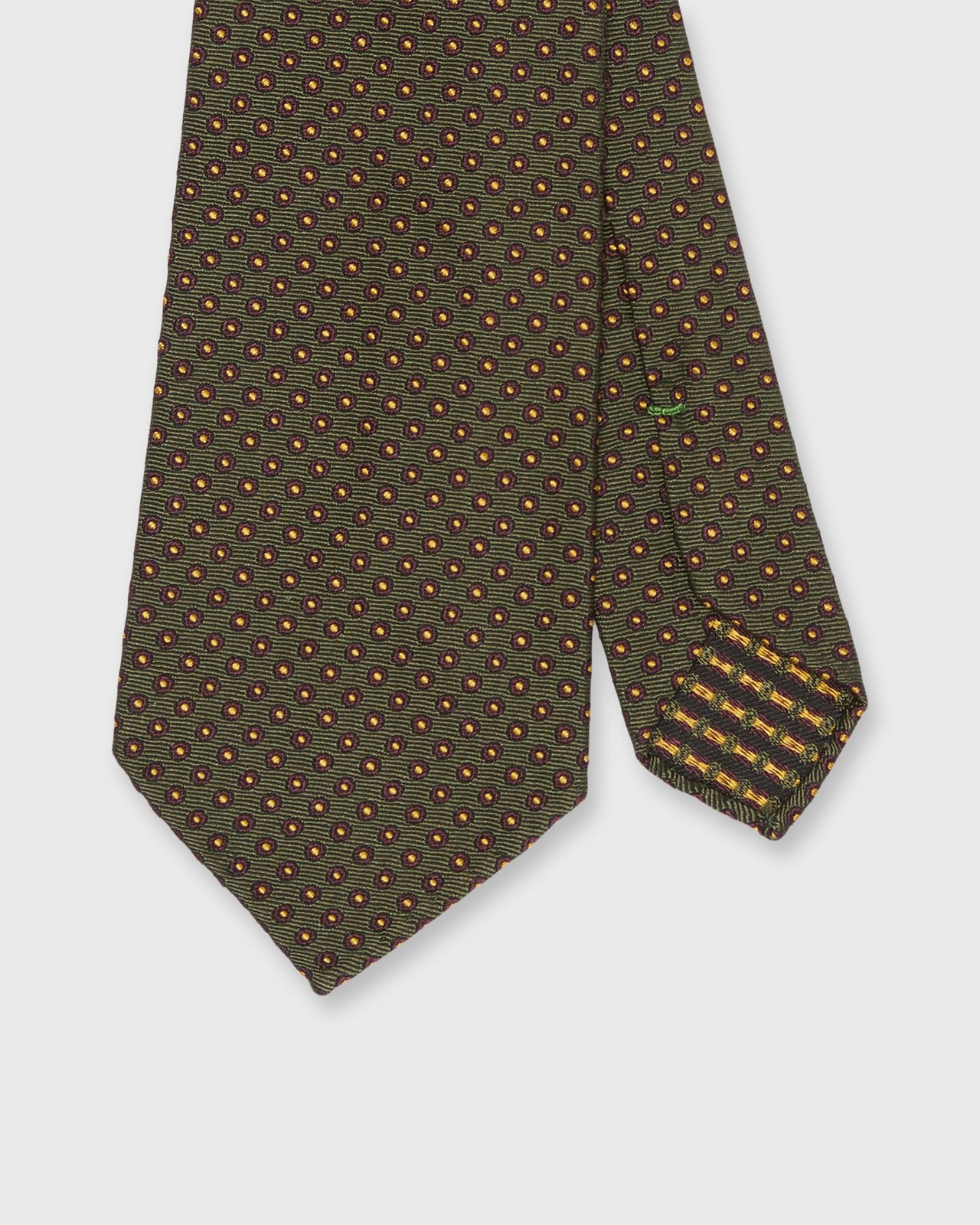 Silk Woven Tie in Olive/Burgundy/Gold Circle