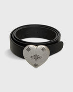 Load image into Gallery viewer, 1.25" Edelweiss Heart Belt in Black Veg-Tanned Leather
