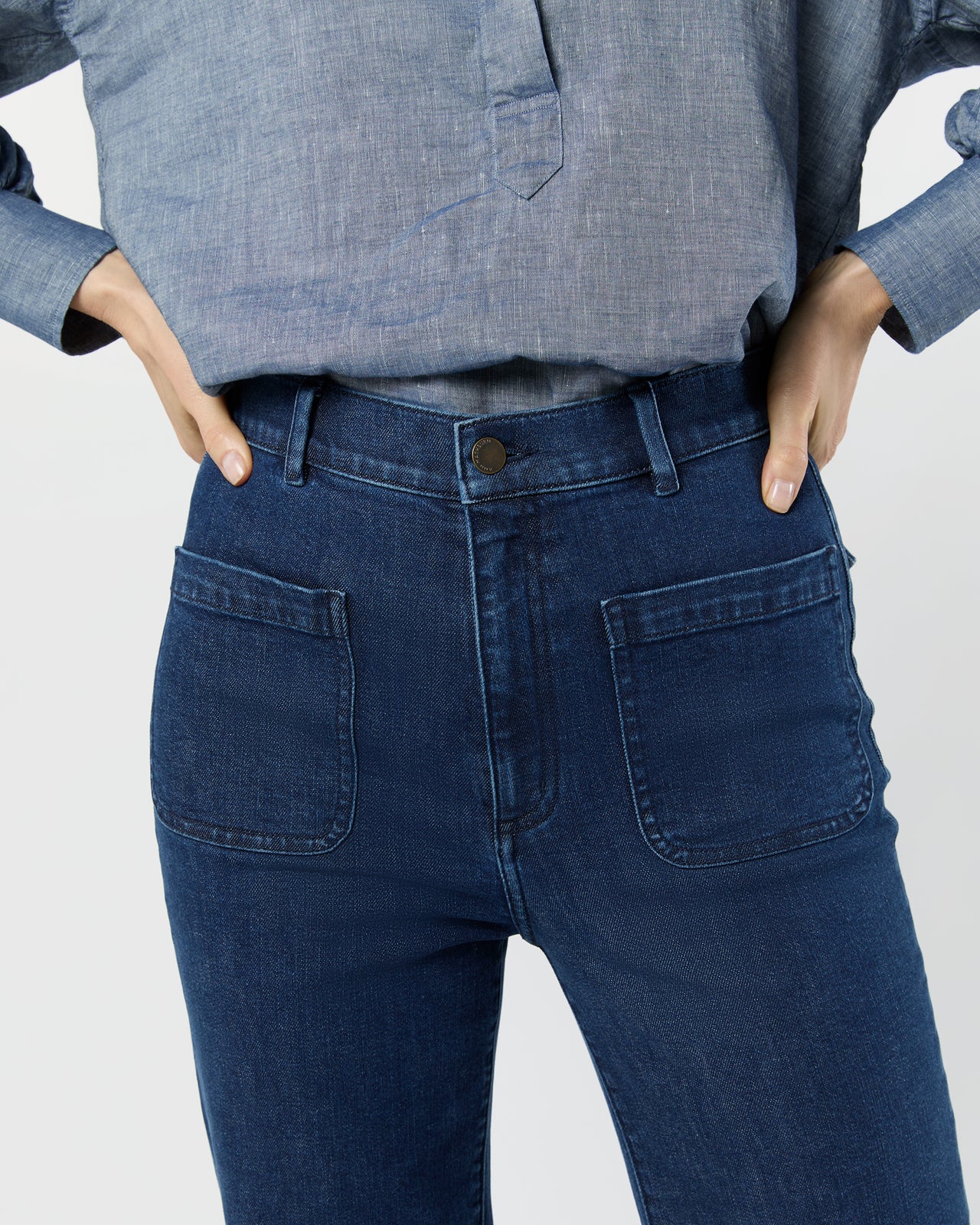 Camille Patch-Pocket Jean in 2-Year Indigo Stretch Denim