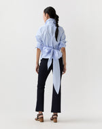 Load image into Gallery viewer, Hilary Wrap Top in Sky Small Bengal Stripe Poplin
