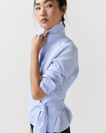 Load image into Gallery viewer, Hilary Wrap Top in Sky Small Bengal Stripe Poplin
