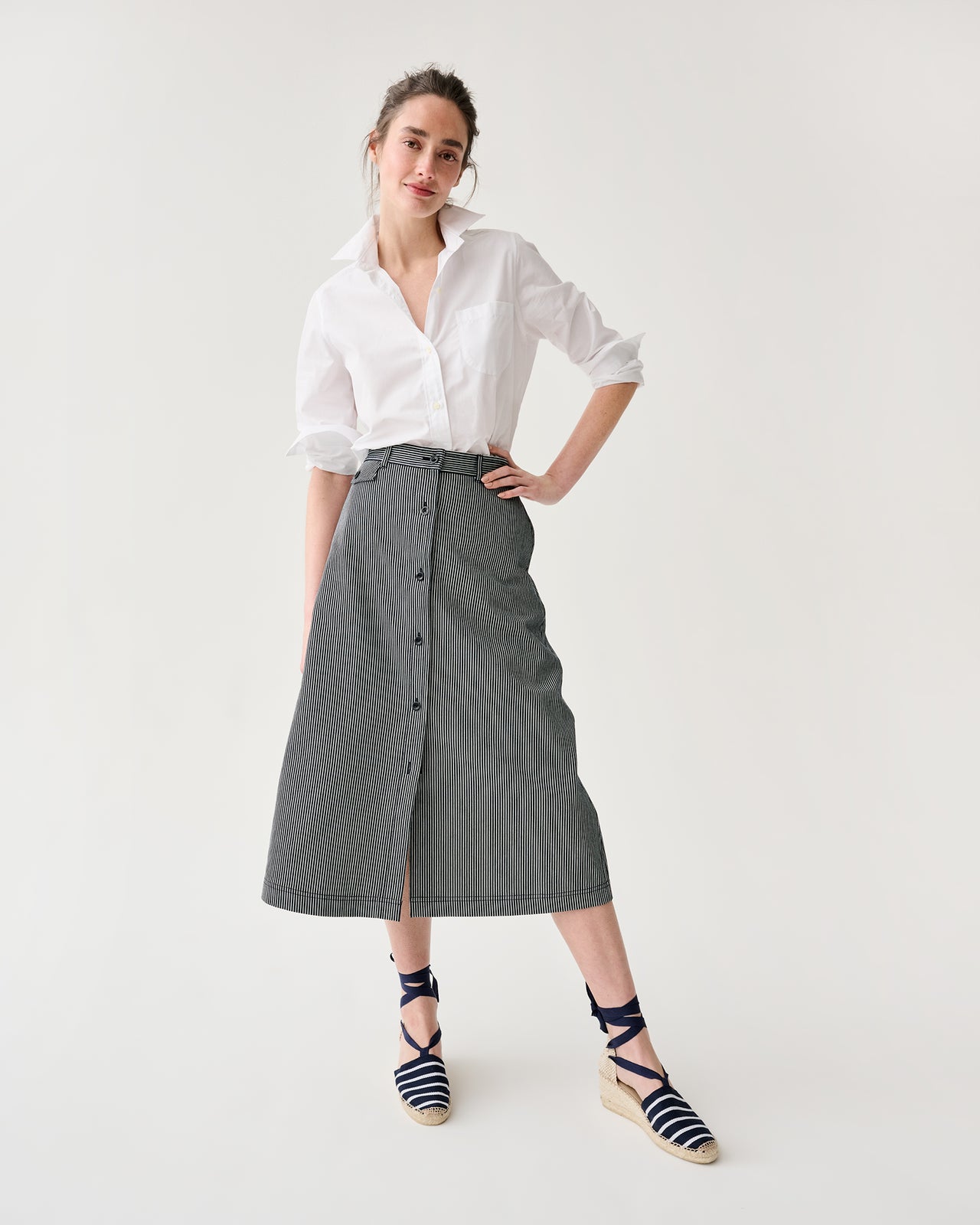 Robin Skirt in Indigo Railroad Stripe Denim