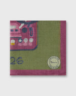 Load image into Gallery viewer, Cotton Cashmere Printed Pocket Square in Green/Pink Reel-to-Reel
