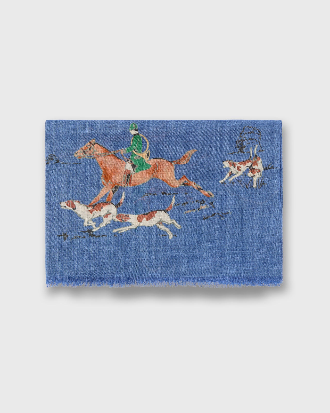 Wool/Cashmere Print Scarf in Blue Foxhunt