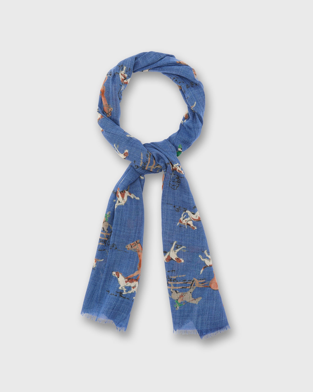Wool/Cashmere Print Scarf in Blue Foxhunt