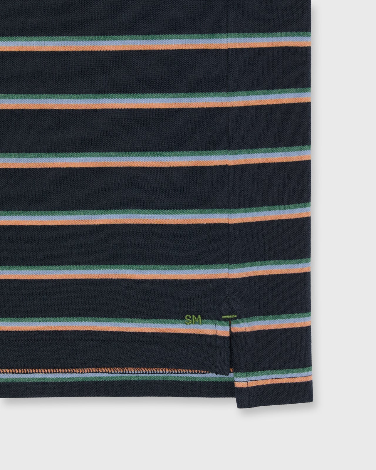 Short-Sleeved Polo in Navy/Peach/Green Stripe Pima Pique