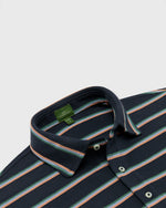 Load image into Gallery viewer, Short-Sleeved Polo in Navy/Peach/Green Stripe Pima Pique
