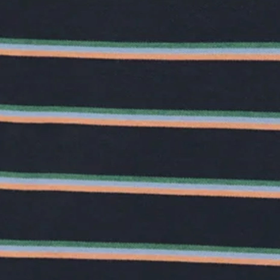 Short-Sleeved Polo in Navy/Peach/Green Stripe Pima Pique
