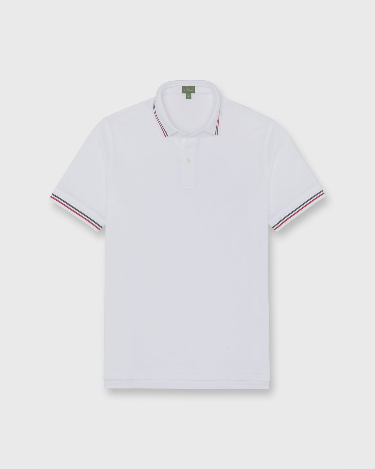 Court Polo in White/Navy/Red Pima Pique