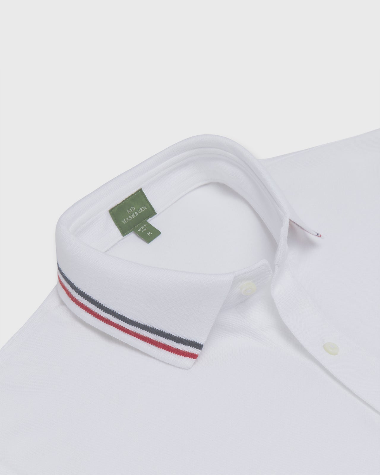 Court Polo in White/Navy/Red Pima Pique