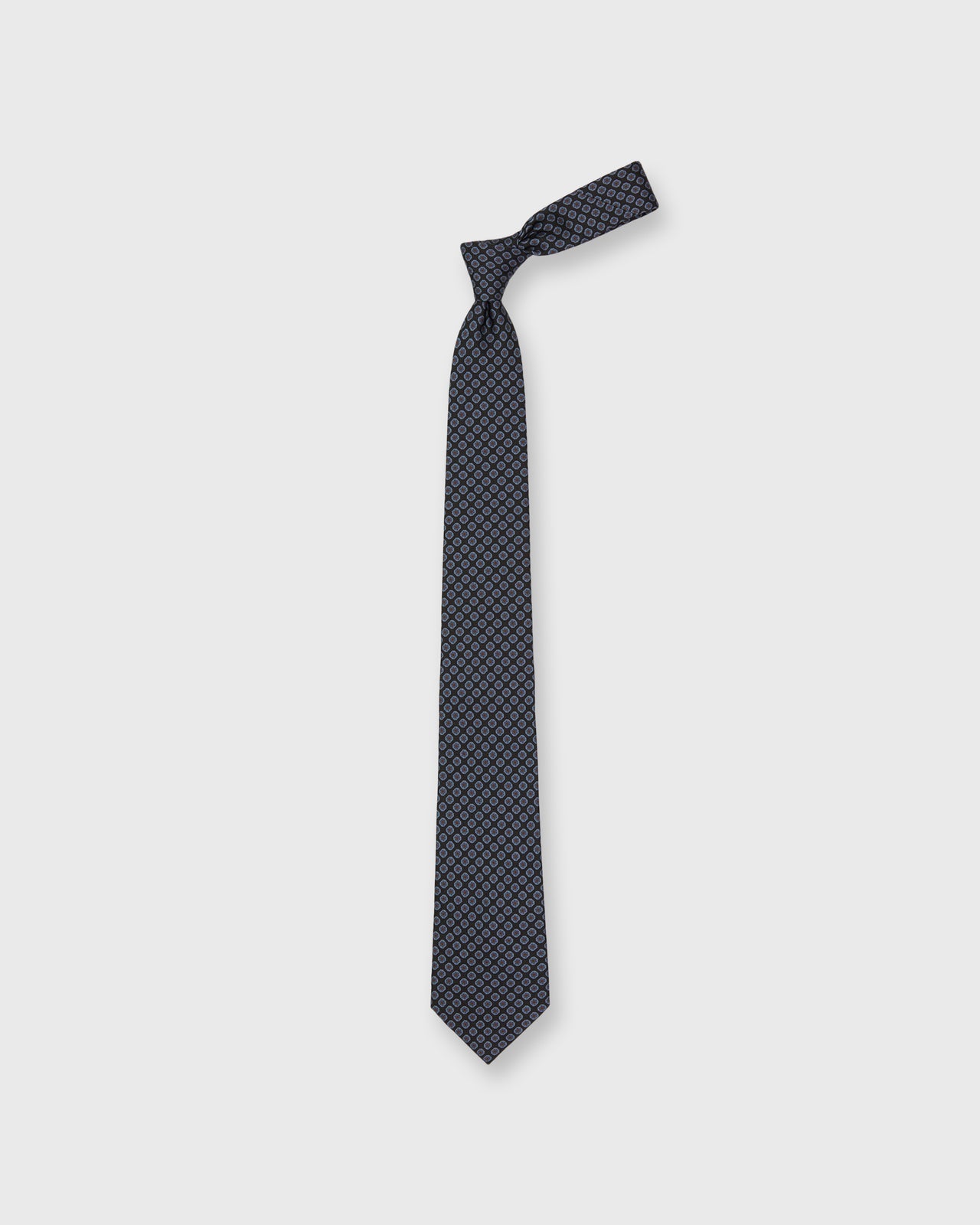 Silk Print Tie in Navy/Char Blue/Sky Foulard