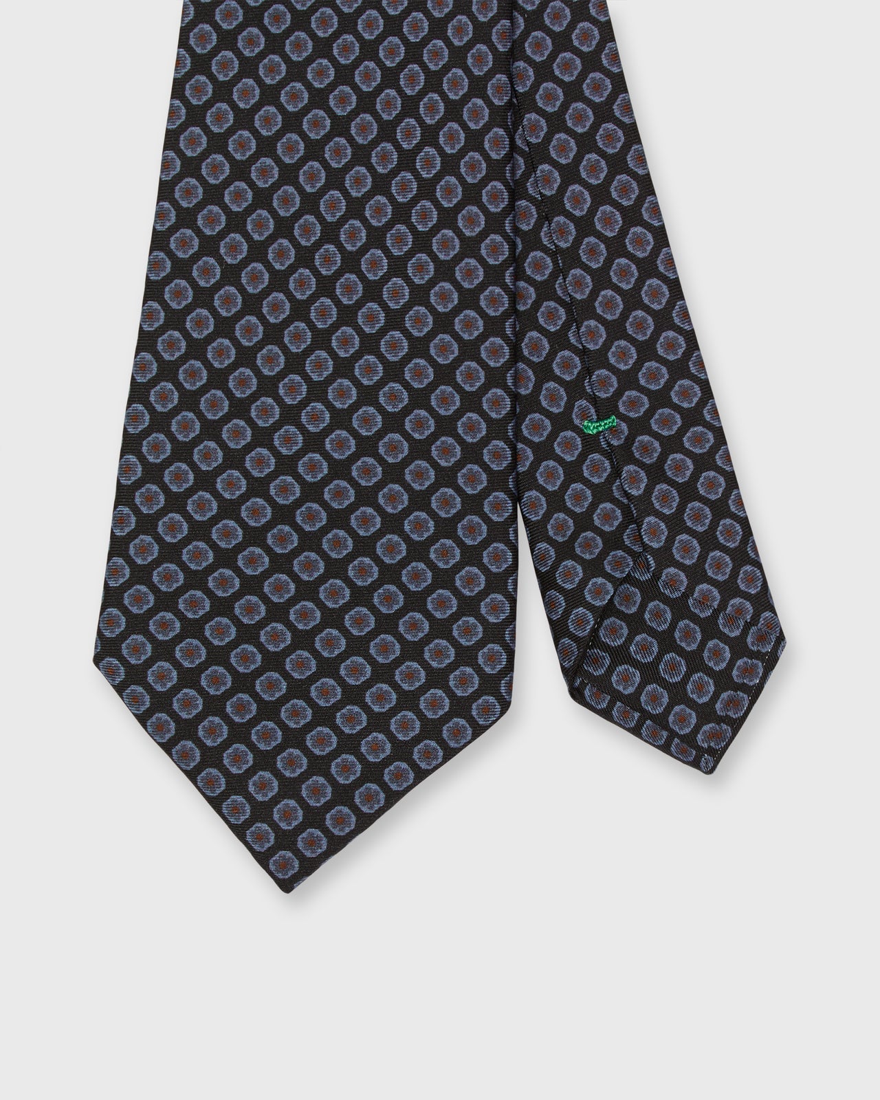 Silk Print Tie in Navy/Char Blue/Sky Foulard