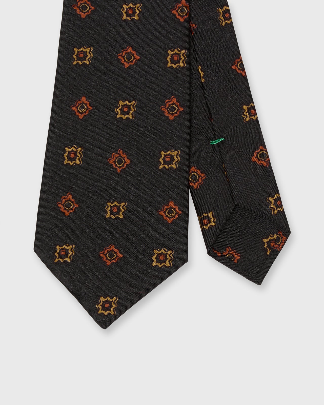 Silk Print Tie in Navy/Red/Tobacco Foulard