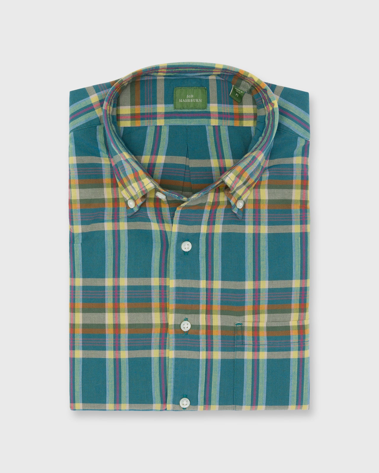 Button-Down Sport Shirt in Bluegrass/Yellow/Berry Madras