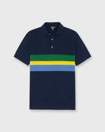 Load image into Gallery viewer, Rally Polo Sweater in Navy/Green/Gold Stripe Cotton
