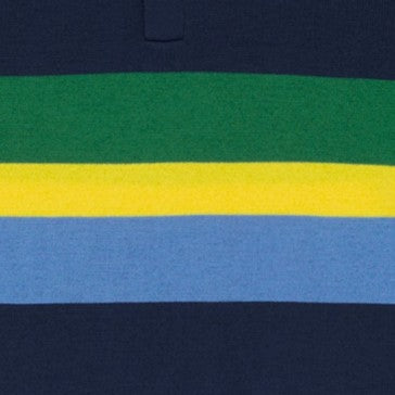 Rally Polo Sweater in Navy/Green/Gold Stripe Cotton