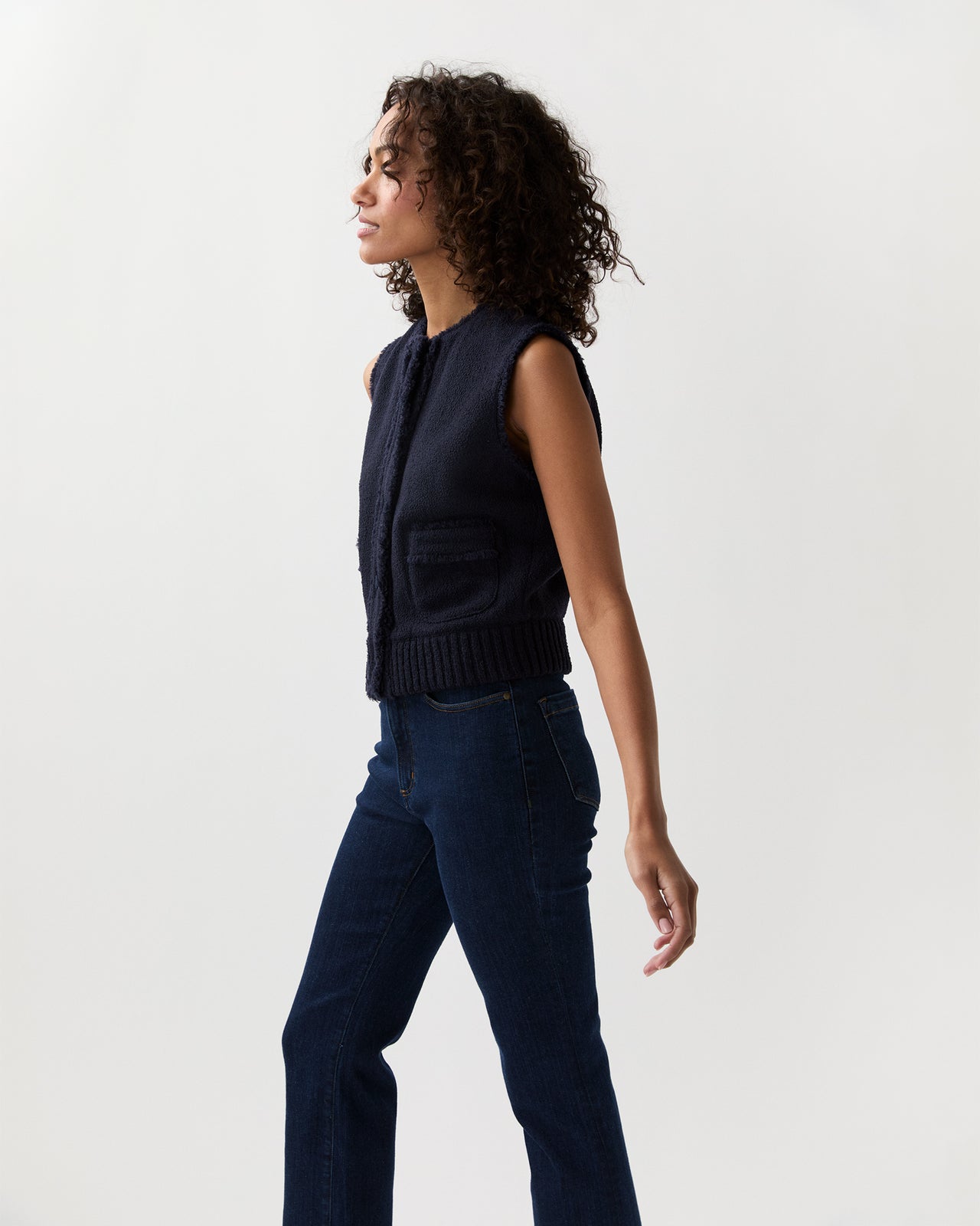 Regine Vest in Navy Bouclé Tweed