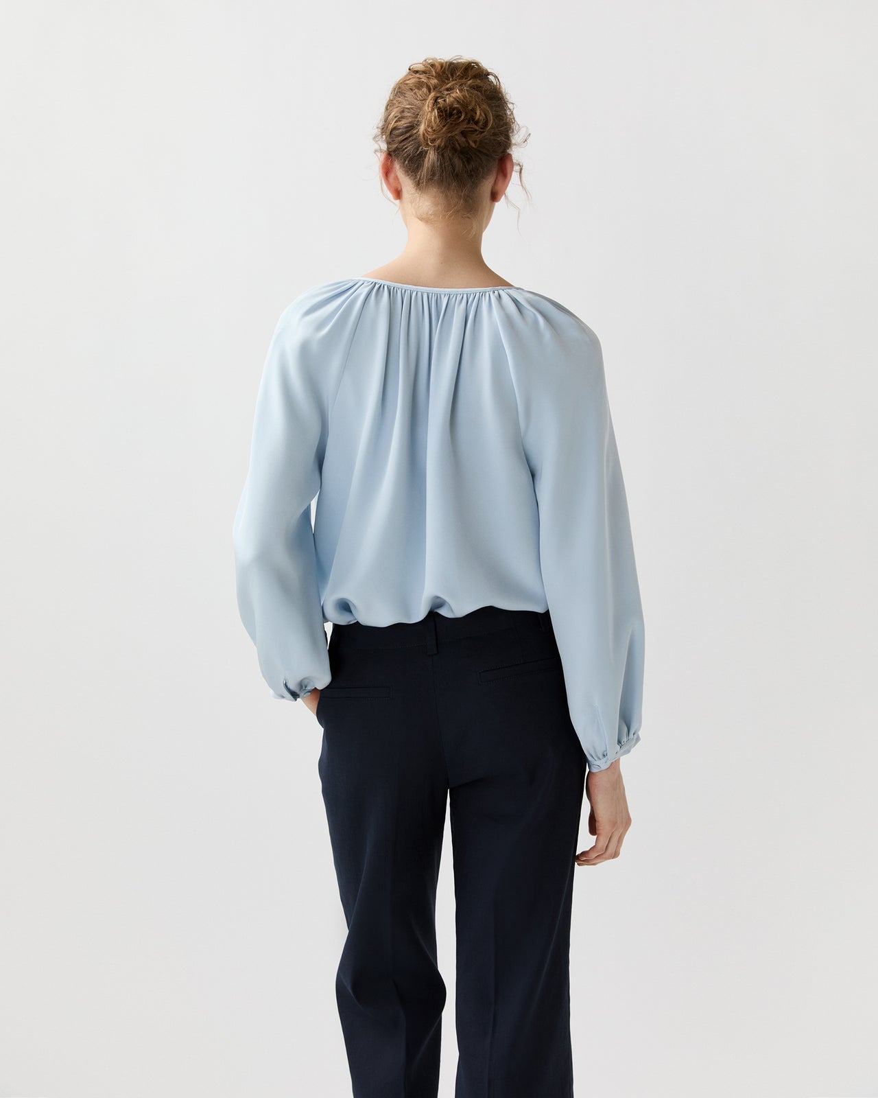 Ariana Blouse in Pale Blue Silk Crepe De Chine