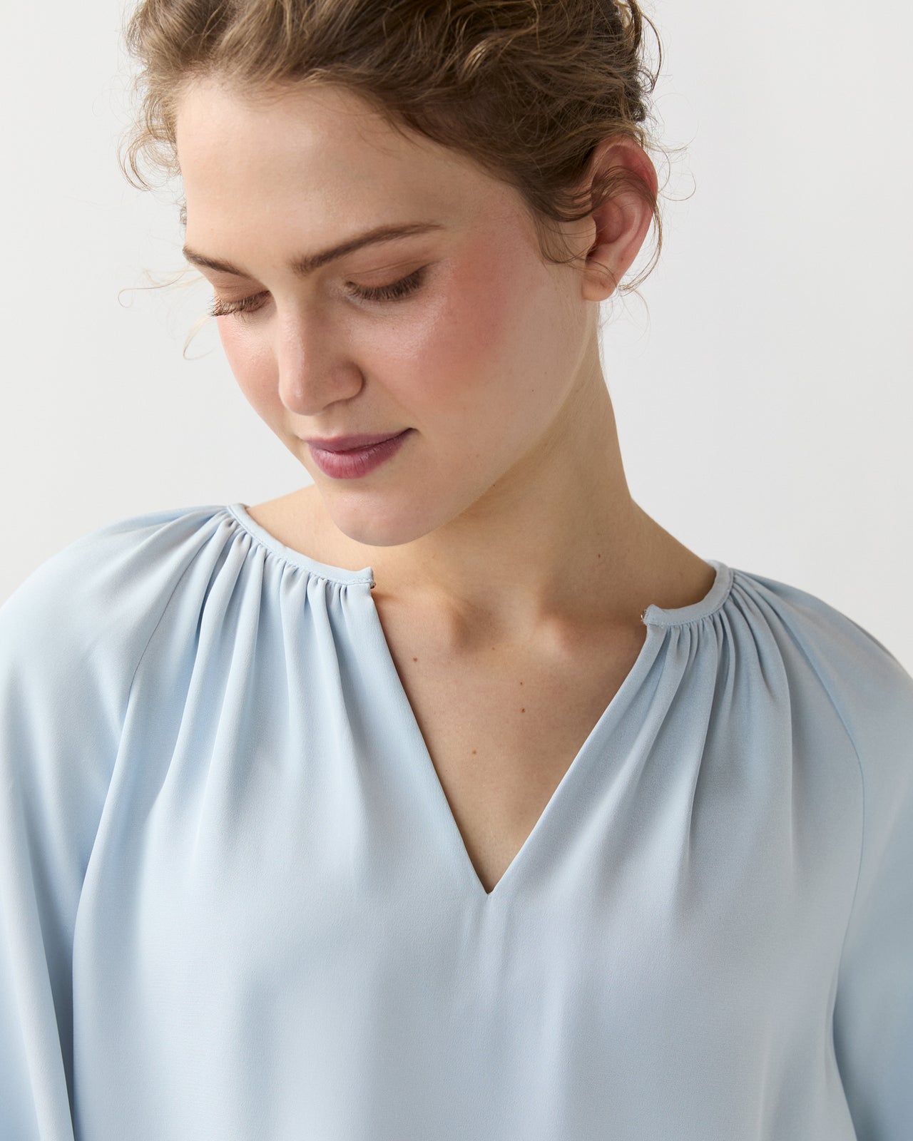 Ariana Blouse in Pale Blue Silk Crepe De Chine