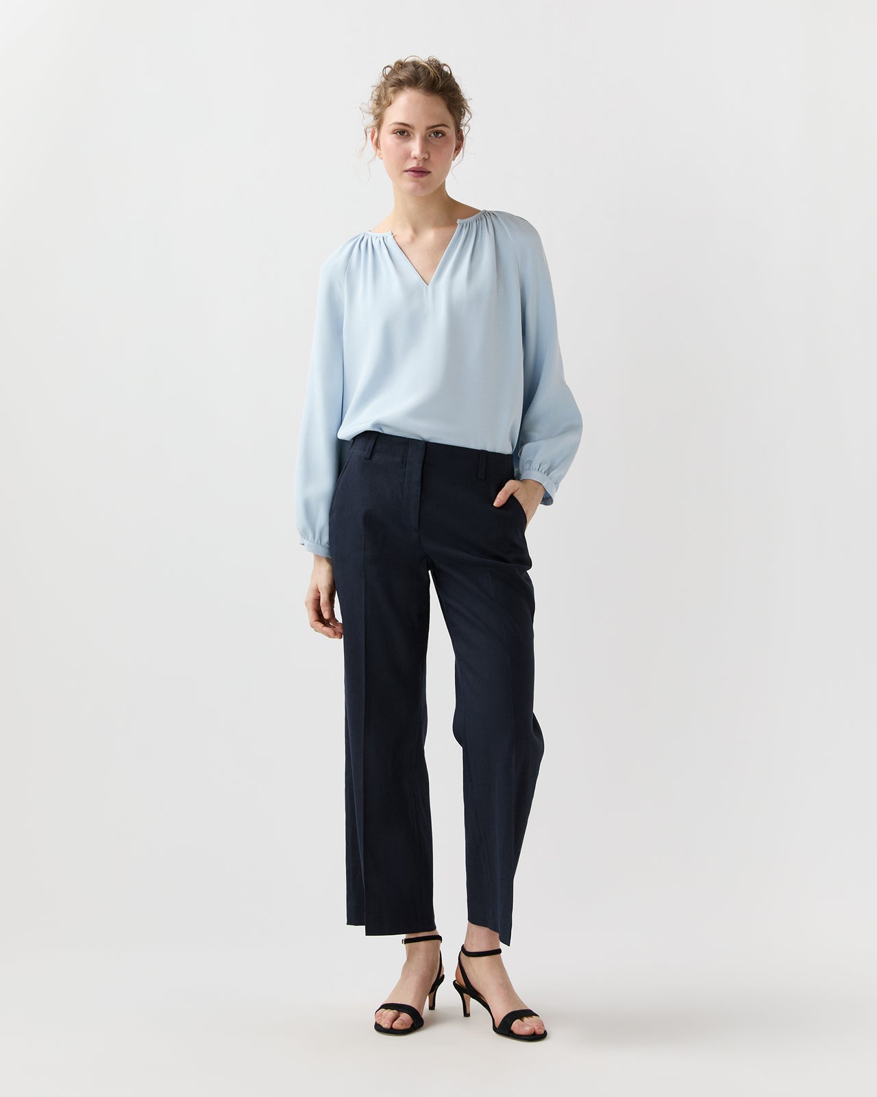 Ariana Blouse in Pale Blue Silk Crepe De Chine