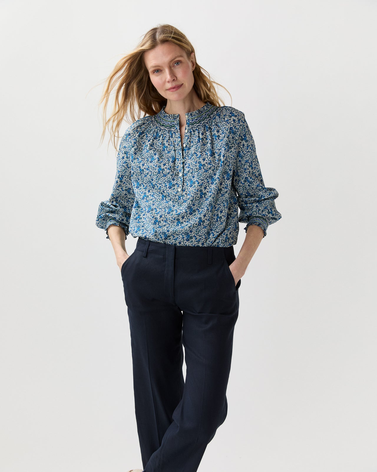 Christine Smocking Top in Blue Emma And Georgina Liberty Fabric