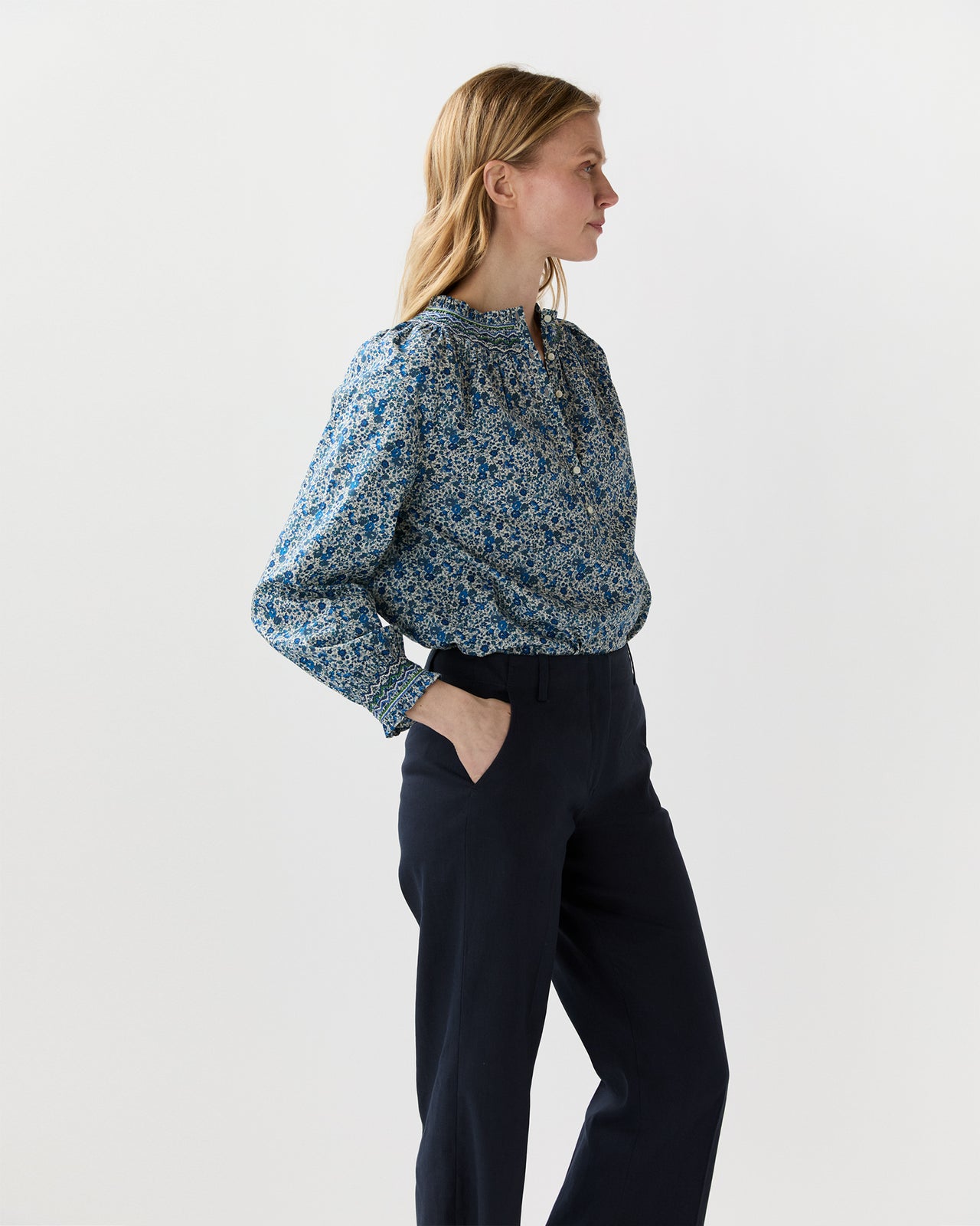 Christine Smocking Top in Blue Emma And Georgina Liberty Fabric