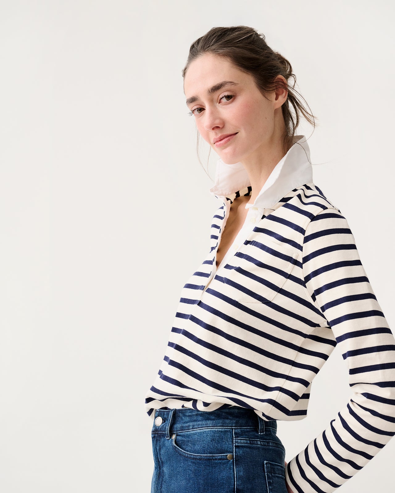 Franny Rugby Polo in Ivory/Navy Heavy Jersey