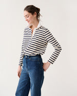 Load image into Gallery viewer, Franny Rugby Polo in Ivory/Navy Heavy Jersey
